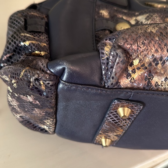 Sharif Original by Sharif dark blue leather and snake print satchel bag - Picture 14 of 14